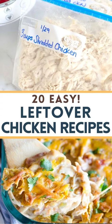 These easy leftover chicken recipes will help use up your cooked shredded chicken and make meal planning a breeze! Meals From Leftover Chicken, Uses For Pulled Chicken, Dishes To Make With Shredded Chicken, Things To Cook With Shredded Chicken, Quick Dinner Ideas With Shredded Chicken, Things To Do With Pulled Chicken, Chicken Recipes With Shredded Chicken, Dinners Using Shredded Chicken, Recipes To Use Cooked Chicken