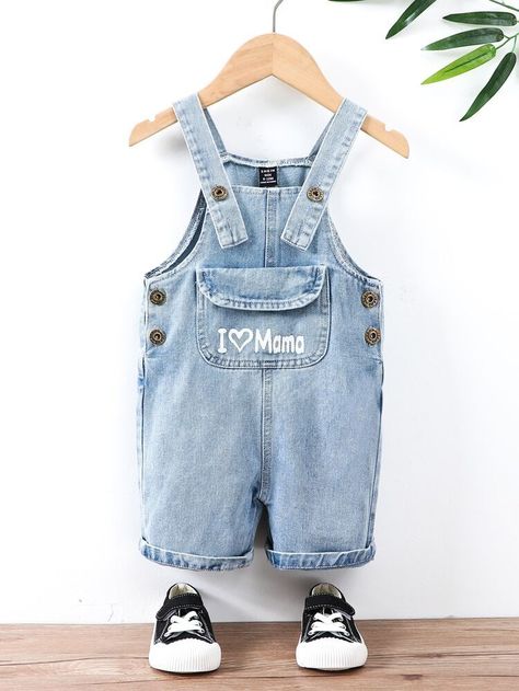 Free Returns ✓ Free Shipping On Orders $49+ ✓. Baby Slogan Graphic Denim Overall- Baby Denim at SHEIN. Dangri Dress, Denim Dungaree, Baby Boy Summer, Boys Denim, Printed Denim, Boys Clothing, Newborn Girl, Toddler Dress, Dungarees