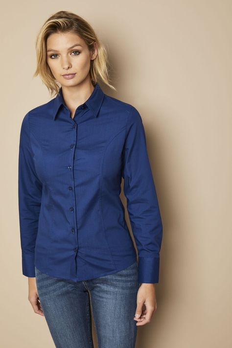 Dark Blue Dress Shirt, Dress Shirt Women, Graduation Wear, Long Sleeve Shirt Outfits, Dark Blue Shirt, Blue Dress Shirt, Blue Button Up Shirt, Dark Blue Dress, Blue Long Sleeve Shirt