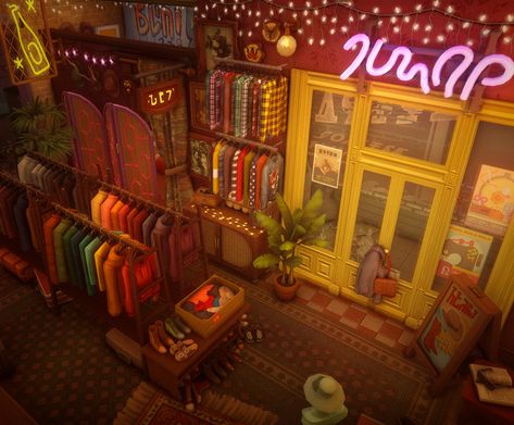 Sims 4 Clothing Retail Cc, Sims 4 Thrift Store Build, Sims 3 To Sims 4 Conversion, Sims Retail Store, Sims 4 Thrift Store Cc, Sims 4 Store Ideas, Sims 4 Gallery Lots No Cc, Sims 4 Retro House, Sims 4 Signs Cc