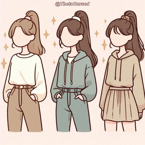 Drawing Inspo Outfits, Chibi Clothes Outfit, Outfit Ideas To Draw, Chibi Outfits Clothes, Animals As Humans Drawings, Simple Art Styles Cartoon, Winter Clothes Drawing, Sweater Drawing, Animated Clothing