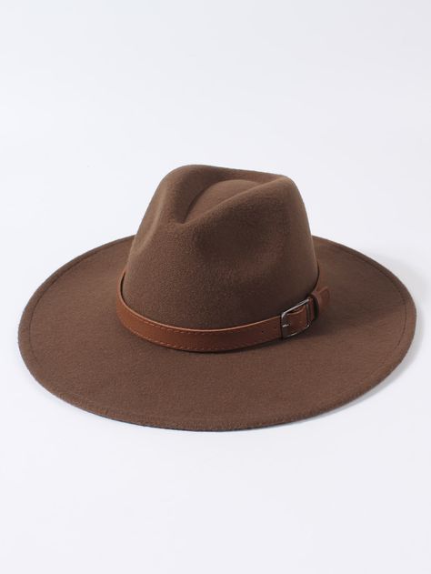 Coffee Brown Casual Collar  Fabric Plain Fedora Hat Embellished   Women Accessories Brown Fedora, Fedora Hat Women, Brown Hats, Engagement Photo Poses, Coffee Brown, Fedora Hat, Hat Fashion, Fedora, Engagement Photos