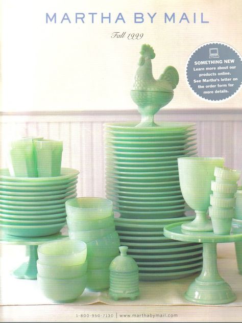 MARTHA MOMENTS: Remembering: Martha by Mail (Catalog For Living) Green Dishes, Jadite Green, Green Milk Glass, Vintage Kitchenware, Love Vintage, Vintage Dishes, The Design Files, Fire King, Vintage Glassware