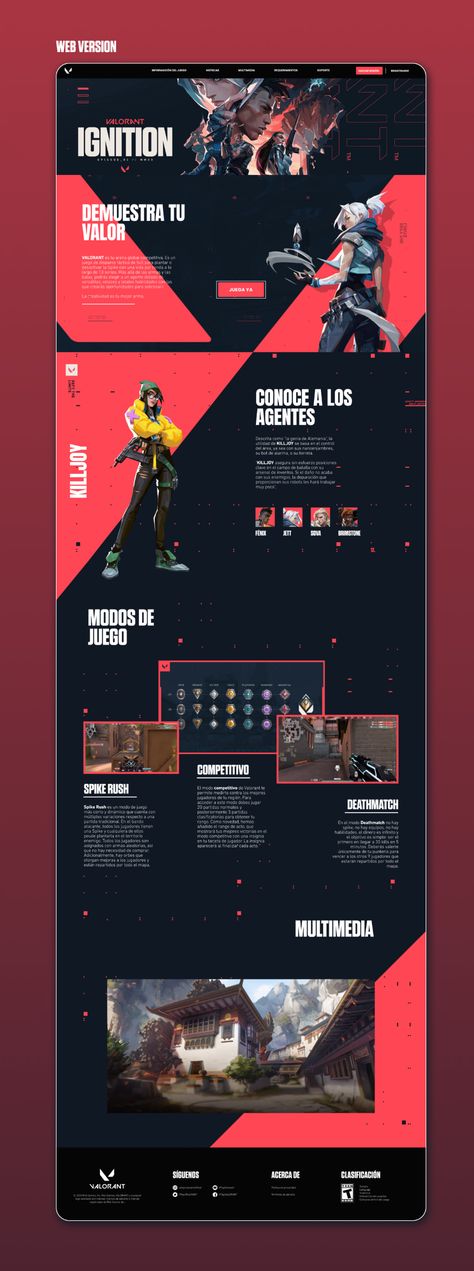 VALORANT: Landing Page Concept on Behance Gaming Presentation Design, Gaming Web Design, Valorant Graphic Design, Gaming Landing Page, Gaming Website Design, Game Design Portfolio, Game Website Design, Game Web Design, Valorant Design