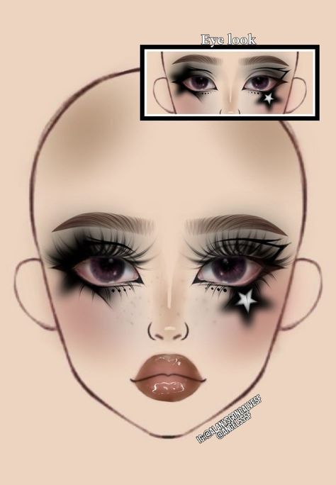 Goth Makeup Ideas Drawing, Crazy Makeup Ideas, Makeup Inspo Creative, Makeup Looks Drawing, Makeup Ideas Drawing, Goth Eye Makeup, Makeup Charts, Funky Makeup, Punk Makeup