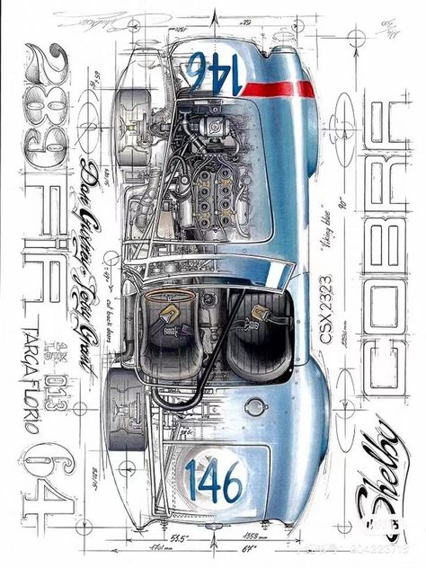 Vintage Racing Poster, Vintage Motorcycle Posters, Cool Car Drawings, Racing Art, Car Artwork, Car Design Sketch, Concept Car Design, Shelby Cobra, Car Sketch