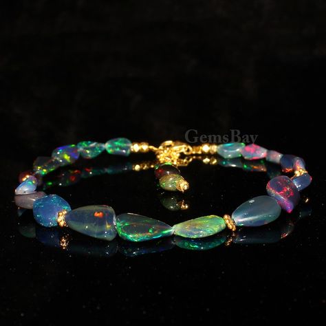 Natural Tumble Opal Bracelet, Natural Black Opal Bracelet, Natural Beads Opal Bracelet, 925 Sterling Silver Bracelet, Handmade Bracelet image 2 Black Opal Jewelry, Formal Jewelry, Magical Jewelry, Opal Bracelet, Black Rhodium, Nature Bracelets, Handmade Bracelet, Bracelet Handmade, Dream Jewelry