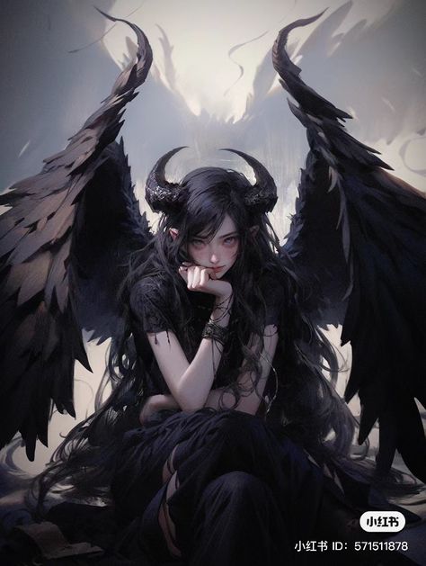 Female Demons, Anime Woman, Arte Peculiar, Wings Art, 다크 판타지, Demon Girl, Demon Art, Black Wings, Angel And Devil