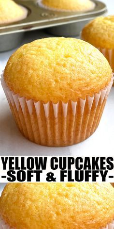 Yellow Buttercream Frosting, Yellow Cake With Sour Cream, Homemade Moist Cupcakes, Cupcake Recipes Yellow Cake, Sour Cream Cupcakes Recipe, Best Yellow Cupcake Recipe, No Butter Cupcakes, Yellow Cake Cupcake Recipe, Fluffy Cupcakes Recipe