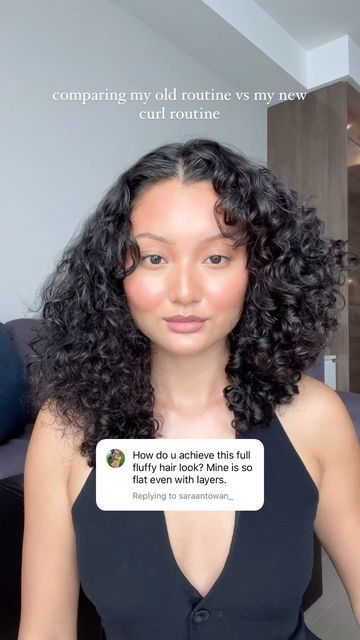 rachel 🦙 on Instagram: "how I get fluffy curls (that are also defined) 👀 i’ve been testing out different routines and product combinations for years so it’s nice to see how much of a difference a new routine can make 😅 for reference, I have fine texture, lower density and high porosity hair, so sometimes even my ‘new’ routine is not a preferred routine for someone who has the same hair characteristics as me. some curlies who have fine low density may prefer just glazing and scrunching, or even no brush styling at all. which is why I’ll always keep testing out different routines so that you can have a variety and see how it turns out on my hair. I also try to avoid phrasing my routines as one-size fits all technique / ‘routine you NEED to try’ as what may work for me may not work for you Curly Hair Routine For Fine Hair, Curly Hair Routine No Products, Fine Low Density Curly Hair, Fine Curly Hair Routine, Low Density Curly Hair Cuts, High Porosity Curly Hair, Low Density Curly Hair, Best Curl Defining Products, Professional Curly Hair