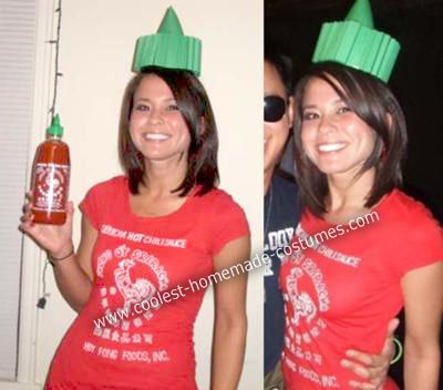 Homemade Sriracha Hot Sauce Costume: You are HOT! I know.  Never got old. I love Sriracha on just about everything, so I decided to pay homage to my favorite condiment a few Halloweens ago Sriracha Costume, Hot Sauce Costume, Halloween Costumes Women Creative, Homemade Hot Sauce, Black Halloween Dress, Homemade Costumes, Halloween Costumes College, Creative Halloween Costumes, Funny Halloween Costumes