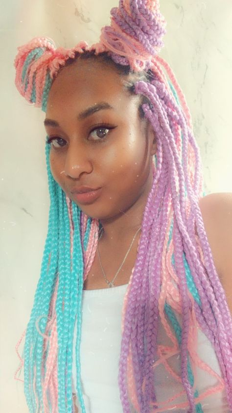 Uni-know what's the best thing about being a unicorn?  Pixistics pre-looped crochet box braids.  Follow Pixistics for more color styles Unicorn Box Braids, Pastel Box Braids, Braids With Edges, Unicorn Braids, Colourful Braids, Unicorn Braid, Colorful Box Braids, Yarn Locs, Blue Box Braids