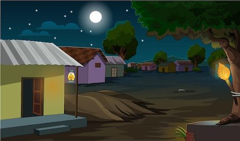 Vector 2d village night scene | Premium Vector #Freepik #vector #winter-village Cartoon House Background Night, Cartoon Baground Village, Cartoon Village Video, Cartoon Night Background, Village Cartoon Background Hd, Cartoon House Animation, Cartoon Village Background, Cartoon Background Hd, Village Animation