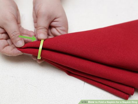 4 Ways to Fold a Napkin for a Napkin Ring - wikiHow Christmas Napkin Folding Tutorials, Ways To Fold A Napkin, Napkin Ring Folding, Creative Napkin Fold, Fold A Napkin, Napkin Folding Tutorial, Cloth And Paper, Fancy Napkin Folding, Christmas Napkin Folding