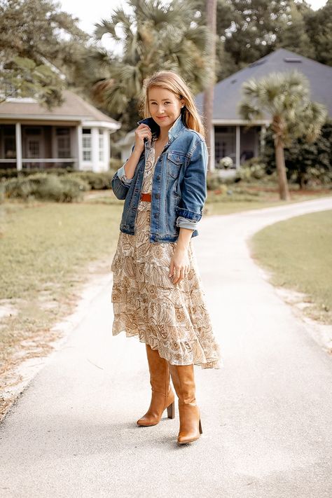 whimsical western // a trend I’m loving – a lonestar state of southern Dressy Western Outfits Women, Western Boots Street Style, Country Western Dresses, Western Boot Outfit, Lonestar Southern, Cognac Belt, Tall Heeled Boots, Western Skirts, White Platform Sneakers