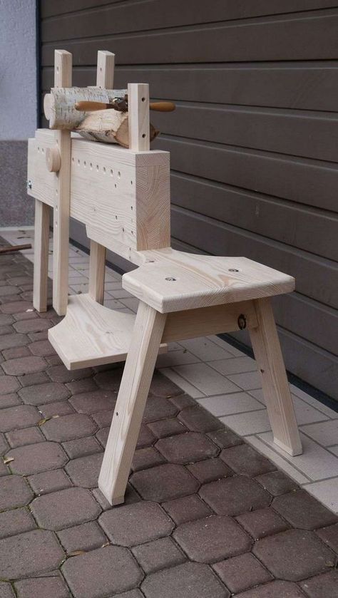 Carving Bench, Shave Horse, Shaving Horse, David Fisher, Hantverk Diy, Green Woodworking, Woodworking Workbench, Diy Holz, Wood Carving Tools