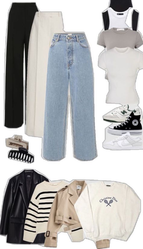 “clean girl” capsule wardrobe idea inspiration part 1 Clean Capsule Wardrobe, How To Capsule Wardrobe, Korean Capsule Wardrobe, Year Long Capsule Wardrobe, New Wardrobe Aesthetic, Clean Girl Wardrobe, Spring Capsule Wardrobe 2024, Time Capsule Wardrobe, Simple Capsule Wardrobe