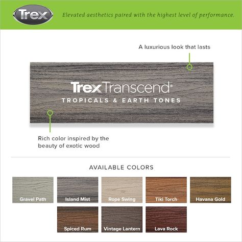 Trex Transcend 1-in x 6-in x 12-ft Island Mist Grooved Composite Deck Board in the Composite Deck Boards department at Lowes.com Trex Spiced Rum Deck, Trex Composite Decking Colors, Timbertech Deck Colors, Trex Transcend Colors, Trex Deck Ideas Color Schemes, Trex Deck Ideas, Low Deck Designs, Trex Deck Railing, Black Lowlights