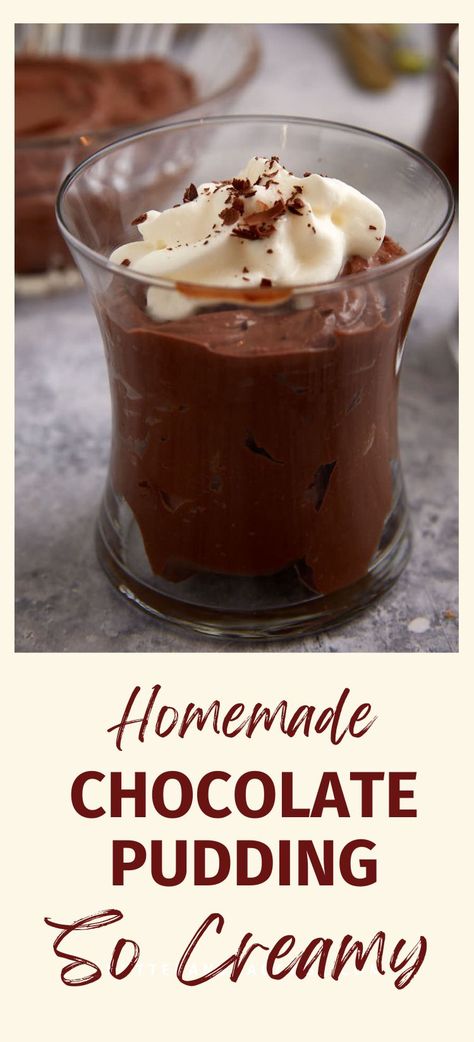 A dessert glass of homemade chocolate pudding. Easy Chocolate Pudding, Baking Therapy, Homemade Chocolate Pudding, Chocolate Pudding Recipes, Homemade Pudding, Homemade Goodies, Bake Desserts, Instant Pudding, Creamy Chocolate