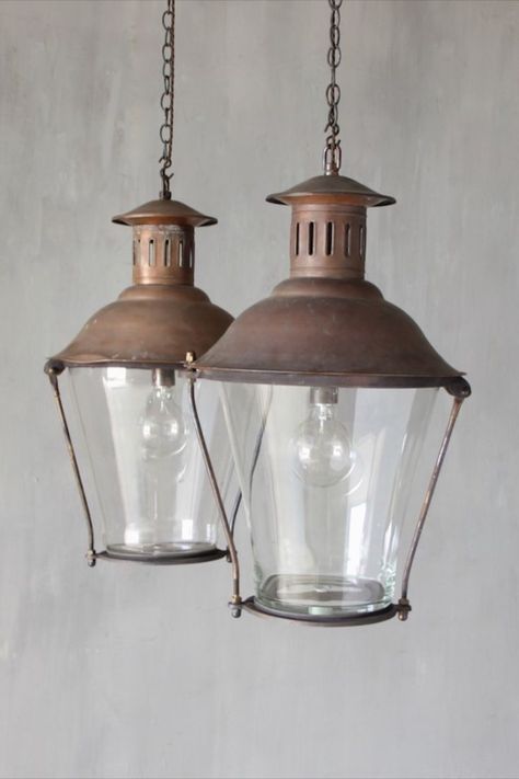 Lantern Light Fixture, Unique Pendant Lights, Cottage Lighting, Copper Lantern, Lantern Pendant Lighting, Iron Lanterns, Iron Pendant, Copper Glass, Amber Interiors