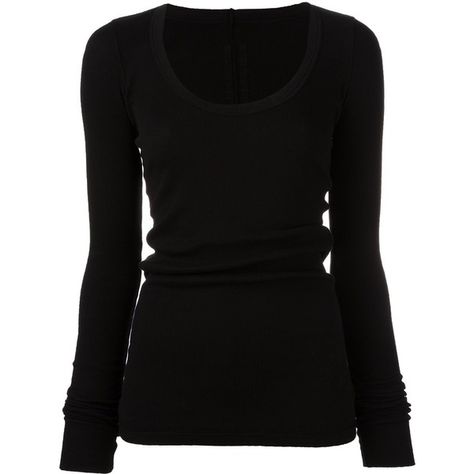 Rick Owens DRKSHDW scoop neck T-shirt ($232) ❤ liked on Polyvore featuring tops, t-shirts, shirts, sweaters, black, scoop-neck tees, long sleeve scoop neck tee, long sleeve cotton shirts, long-sleeve shirt and ribbed tee Ribbed Shirt, Cotton T Shirts, Rick Owens Drkshdw, Cotton Long Sleeve Shirt, Scoop Neck Tee, Dream Clothes, Rick Owens, Cute Tops, Black Long Sleeve