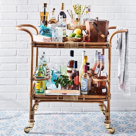 11 Bar Carts for Every Type of Entertainer Refreshing Summer Cocktails, Bar Cart Styling, Bar Tool Set, Small Porches, Front Porch Decorating, Coastal Design, Rattan Furniture, Southern Living, Trader Joes