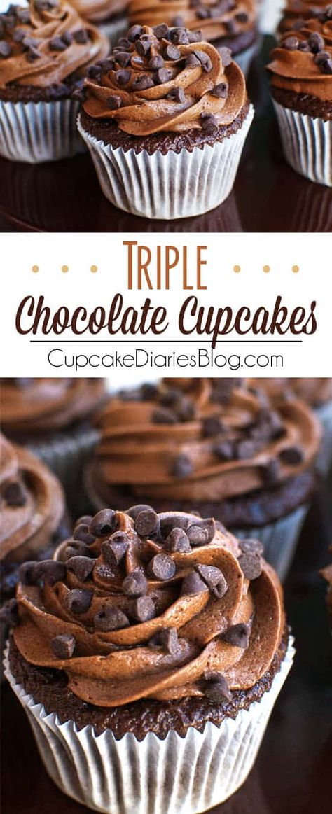 Triple Chocolate Cupcakes Cupcakes With Frosting, Whip Frosting, Future Chef, Cupcake Shop, Chocolate Buttercream Frosting, Gateaux Cake, Chocolate Cakes, Chocolate Dessert, Triple Chocolate