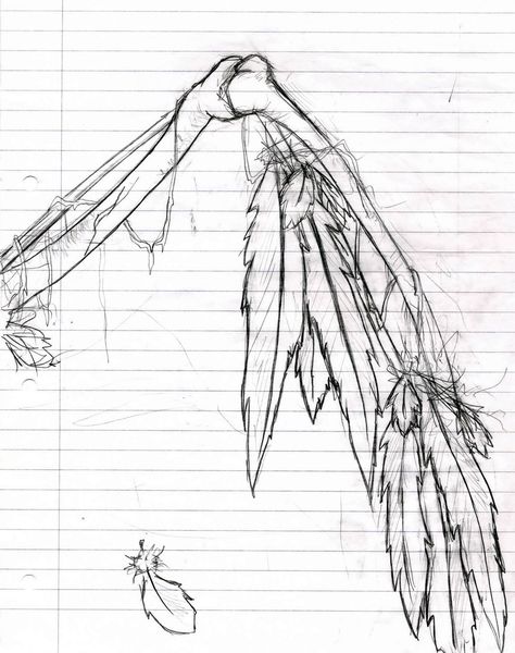 Ripped Wings Drawing, Burnt Wings Drawing, Torn Wings Drawing, Broken Wings Sketch, Fallen Angel Reference, Broken Wings Angel, Broken Angel Wings, Falling Angel Drawing, Corrupted Angel