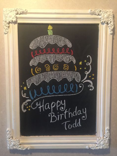 Happy birthday chalkboard Happy Birthday Chalkboard, Birthday Chalkboard Art, Chalkboard Pictures, Chalkboard Crafts, Chalkboard Art Quotes, Chalkboard Wall Art, Chalk Writing, Chalkboard Doodles, Chalkboard Writing