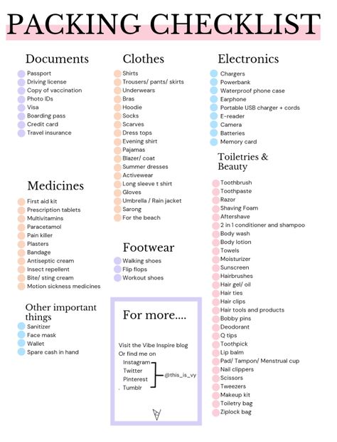 The ultimate packing list for travel – Vibe Inspire Trip Essentials Packing Lists, Holiday Packing Lists, Travel Packing Checklist, Packing Essentials List, Ultimate Packing List, Packing List For Vacation, Holiday Packing, Packing Checklist, Vacation Packing