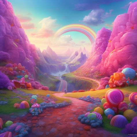 Rainbow City, Candy Art, Fantasy Forest, Fantasy Places, Fantasy Paintings, Fantasy Art Landscapes, Dreamy Art, Pretty Wallpapers Backgrounds, Environment Concept Art