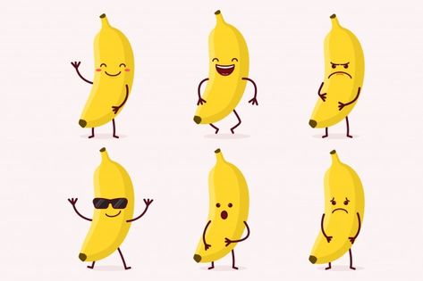 Banana Cartoon Drawing, Nature Character, Jungle Drawing, Banana Painting, Fruit Character, Banana Roll, Cartoon Banana, Banana Sticker