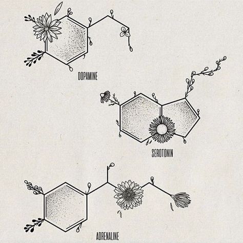 Adrenaline Tattoo, Chemical Tattoo, Dopamine Tattoo, Serotonin Tattoo, Wildflowers Tattoo, Science Tattoos, Molecule Tattoo, Men Tattoos, Cat Tattoos