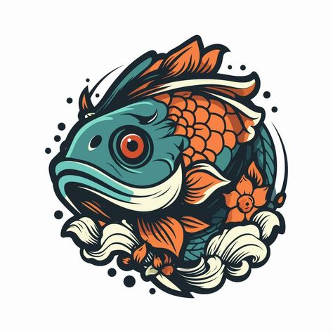 Fish Vector Illustration, Bday Tattoo, Fish Vector, Surrounded By Flowers, 30th Bday, Beautiful Fish, Logo Banners, Cityscape Photos, Logo Illustration