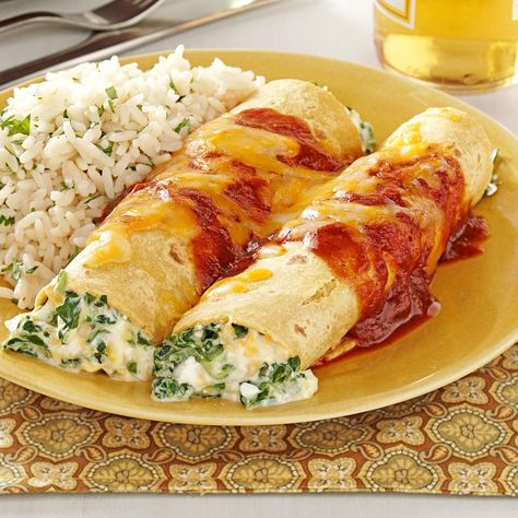 Spinach Enchiladas Spinach Enchiladas, Enchiladas Recipe, Enchilada Recipes, Quesadillas, Main Meals, Vegetarian Dishes, Main Dish Recipes, Burritos, Food For Thought