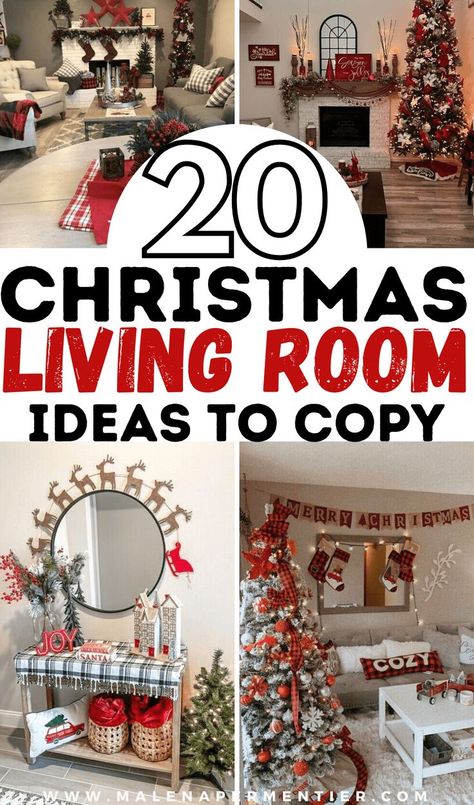 christmas living room decorating ideas Christmas Living Room Ideas, Room Sharing, Christmas Living Room Decor Ideas, Christmas Living Room Decor, Cozy Christmas Living Room, Mantel Ideas, Apartment Christmas, Christmas Living Room, Christmas Apartment