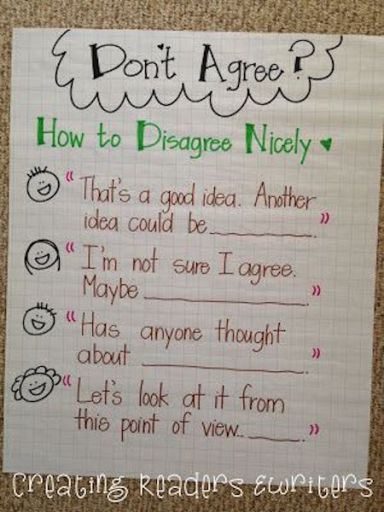 Wow.. I could have used something like this, to help with conversations me and her had that we didn't agree on.. 5th Grade Anchor Charts, Classroom Anchor Charts, Classroom Behavior, Anchor Chart, Character Education, Classroom Community, Beginning Of School, Future Classroom, Teaching Classroom