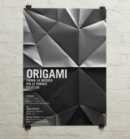 Ending the week with an origami poster (perhaps not quite fittingly) from Italian designers Iknoki. I love how it’s very simple and the only motif is the lines that occur from the folding. Origami Design, Poster Layout, Print Layout, Poster Designs, Graphics Inspiration, Design Posters, Design Graphique, Graphic Design Branding, Typography Poster