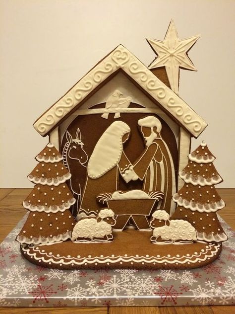 Gingerbread House Nativity, Gingerbread Nativity, Nativity Pattern, Nativity Scenes, Christmas Gingerbread House, Grilling Gifts, Gingerbread Houses, Shaped Cookie, Classic Holiday