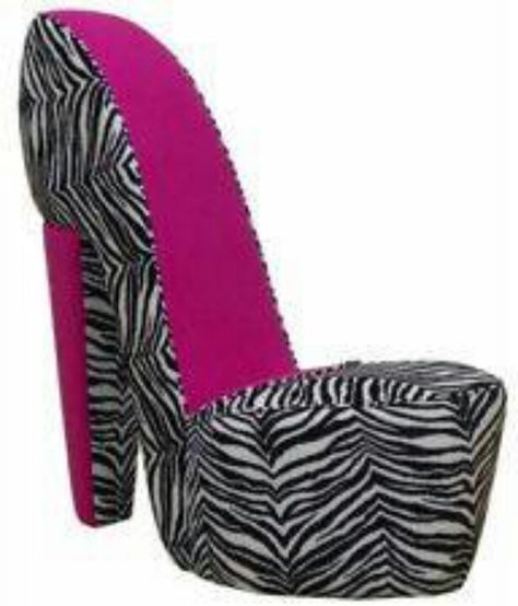 Really Cool Hot Pink Zebra Chair Heel Chair, High Heel Chair, High Heel Shoe Chair, Zebra Bedroom, 2000s Room, Shoe Chair, Zebra Chair, Hot Pink High Heels, Unique High Heels