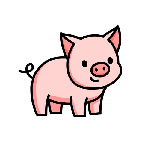 Cute pig Farm Cartoon, Easy Animal Drawings, Pig Drawing, Pig Art, Animal Doodles, Cute Kawaii Animals, Pig Cartoon, Cute Pig, Simple Cartoon