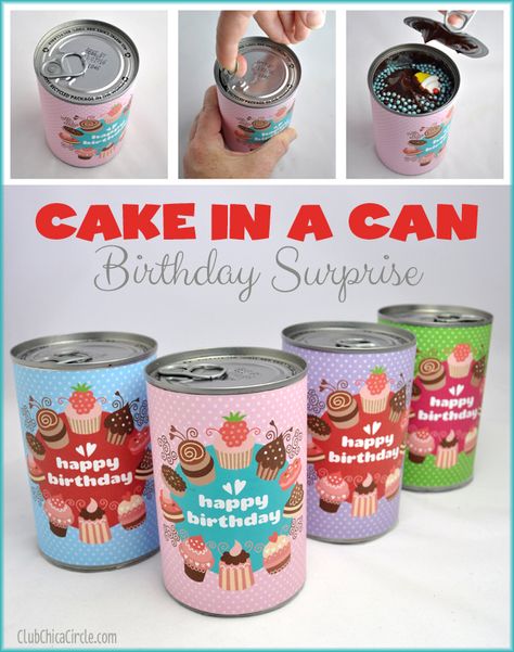 Birthday Cake In A Can Tutorial | The 36th AVENUE Birthday Cake Tutorial, Cake In A Can, Care Packages, Diy Cake, Cake Tutorial, Surprise Gift, Birthday Surprise, Food Gifts, Grandchildren