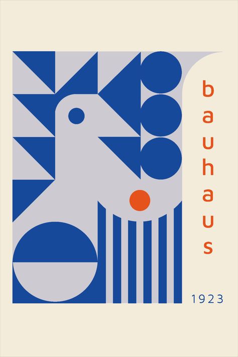 Affiche style en nuances de bleu et rouge sur un fond beige Bauhaus Illustration, Doodle Art Letters, Bauhaus Poster, Geometric Poster, Bauhaus Design, House Music, Bird Design, Ink Cartridge, Malta