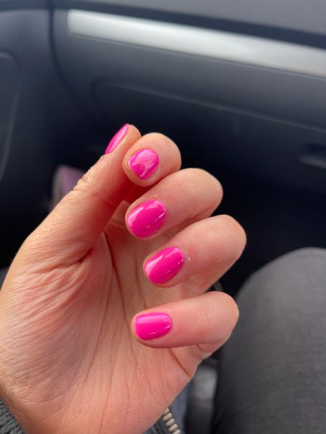 Short bright pink nails Bright Pink Shellac Nails, Short Gel Nails Summer Bright Pink, Solid Pink Nails Short, Short Round Hot Pink Nails, Short Hot Pink Gel Nails, Magenta Short Nails, Bright Pink Gel Nails Short, Very Short Nails Pink, Bright Pink Oval Nails