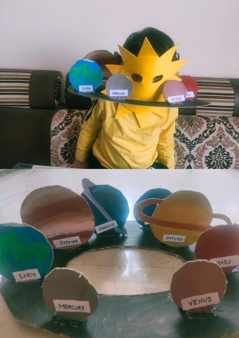 Sun Costume For Kids, Solar System Costume, Kids Crafts Masks, Carnival Headpiece, Sun Costume, Letter Pictures, Astronomy Tattoo, Fancy Dress Competition, Solar System Model