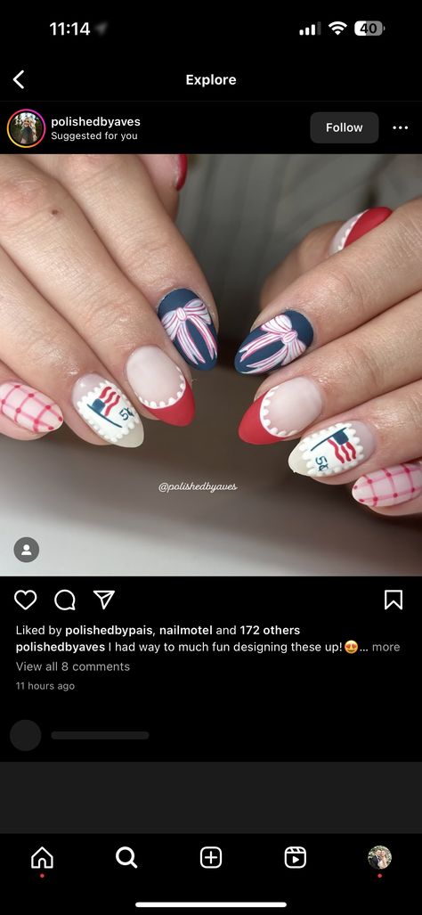 Disney Nail Designs, Plain Nails, Hello Nails, Nail Art Disney, 4th Of July Nails, Summery Nails, Girly Acrylic Nails, July Nails, Disney Nails