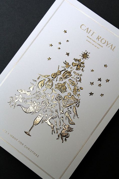 Hotel Cafe Royal Christmas Brochure on Behance Brochure Graphic Design, Hotel Illustration, Christmas Signage, Christmas Packaging Design, Christmas Menu Design, Cocktail Book Design, Luxury Christmas Cards, Christmas Brochure, Hotel Christmas