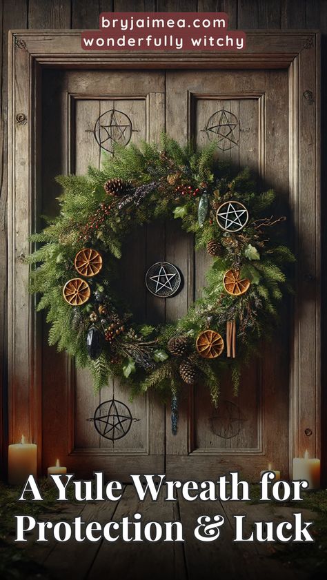 Make a Yule wreath that brings protection and luck to your home! This guide shows you how to use traditional greenery like holly, pine, and rosemary, plus charms and symbols, to craft a magical wreath. Incorporate elements like cinnamon sticks and dried oranges for an added boost of positive energy. This easy-to-follow guide helps you create a meaningful and enchanting decoration for your Yule celebrations. Cinnamon Stick Wreath, Decorating For Yule, Yule Aesthetic, Yule Wreath, Celebrating Yule, Yule Ornaments, Stick Wreath, Yule Tide, Yule Celebration