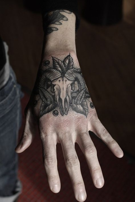 Ram tattoo on rose on hand for man Ram Tattoo, Skull Hand Tattoo, Native Tattoos, Clever Tattoos, Ram Skull, Inspiration Tattoos, Animal Skull, Skull Hand, Tattoo Blog