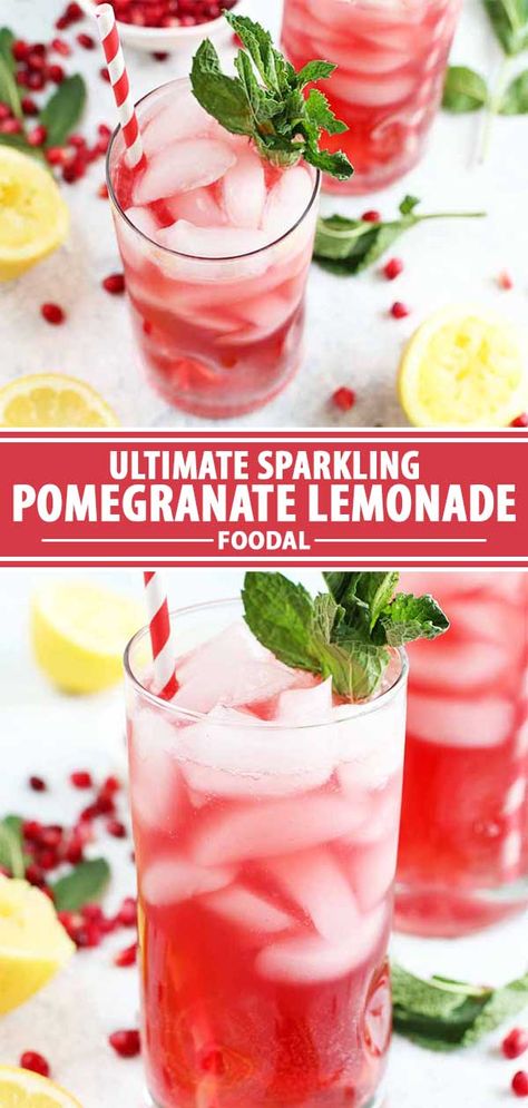 Pomegranate Lemonade, Pomegranate Cocktail, Pomegranate Drinks, Girly Drinks, Easy Mocktail Recipes, Sparkling Lemonade, Mocktail Recipes, Drink Recipes Nonalcoholic, Dry January